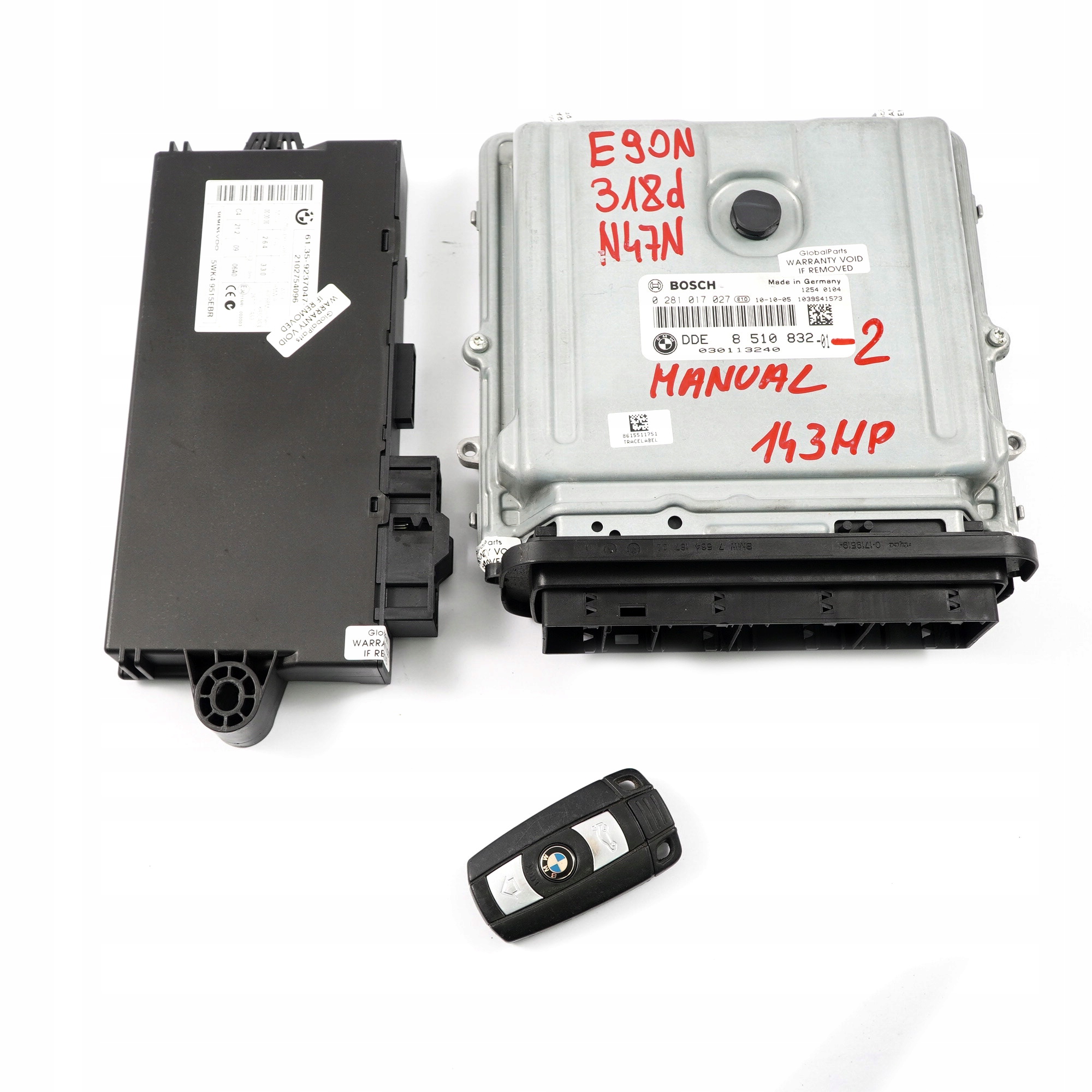 BMW E90 E91 LCI N47N 318d 143HP Engine ECU Kit DDE 8510832 CAS3 + Key Manual