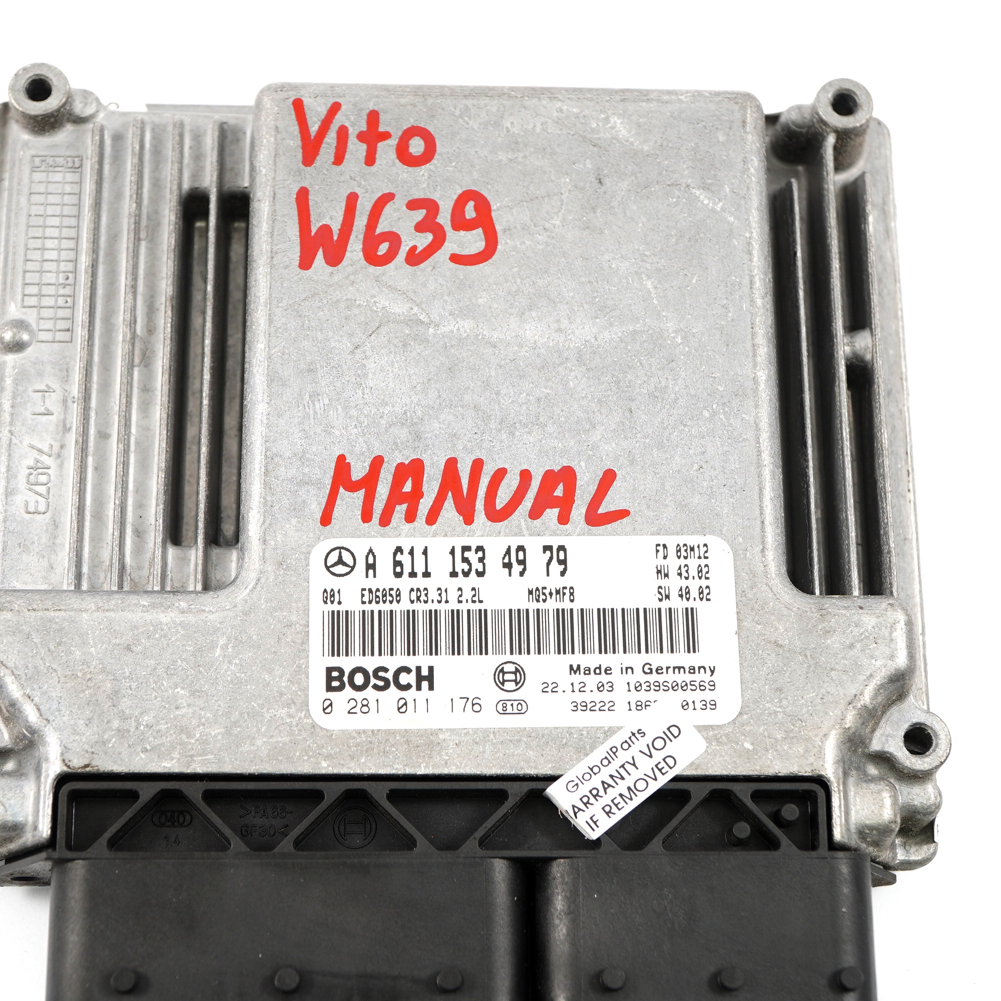 Mercedes-Benz Vito Viano W639 Engine Control Unit Module ECU A6111534979 Manual