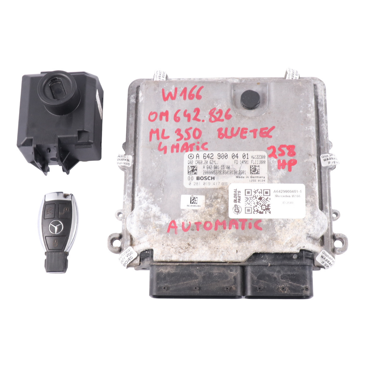 Mercedes W166 ML350 Bluetec 4-Matic OM642.826 Engine ECU Kit Module A6429000401