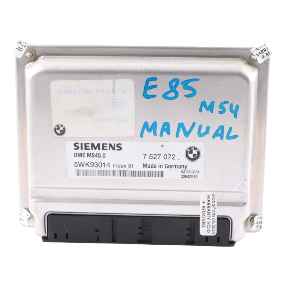 BMW Z4 E85 2.5i M54 192HP Engine ECU Control Unit Module DME 7527072 Manual