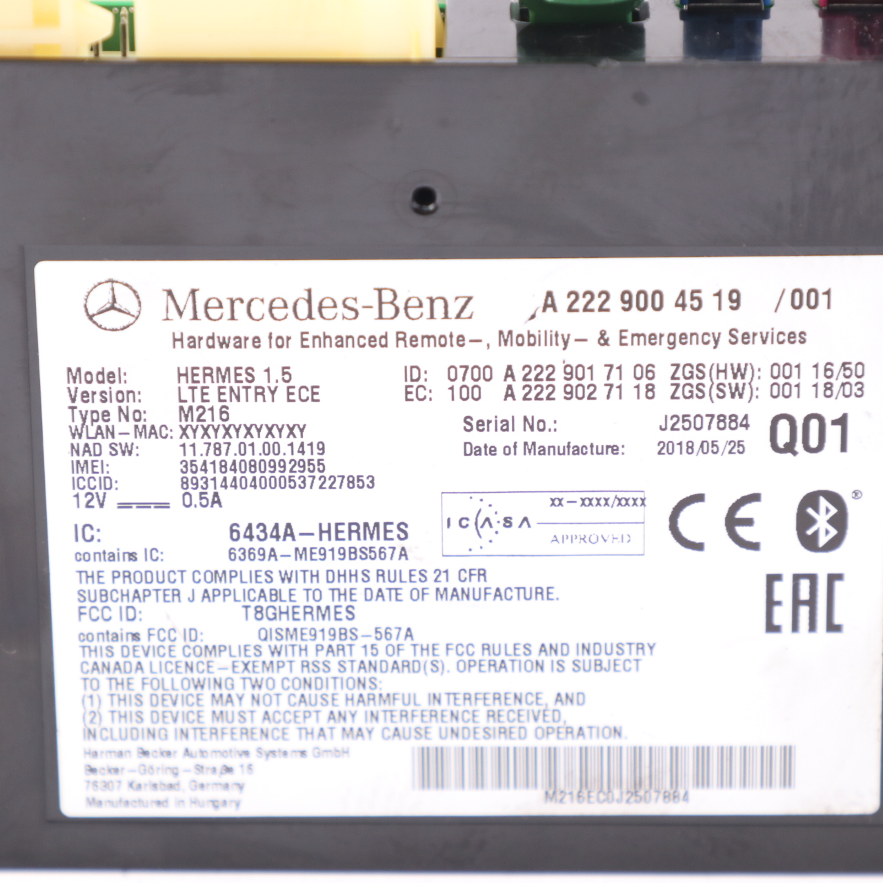 Communication Module Mercedes R172 C117 W176 Hermes LTE Control Unit A2229004519