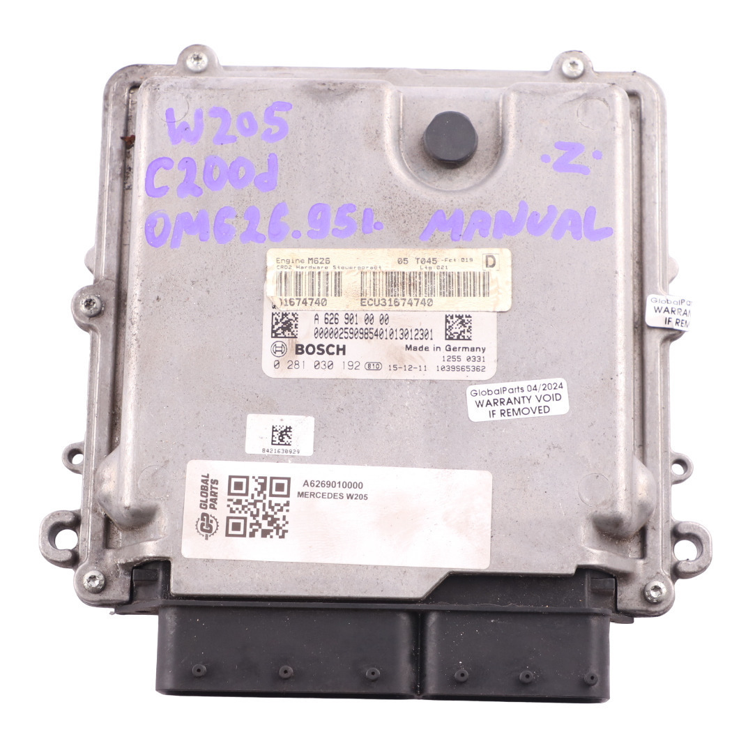 Mercedes W205 C200d 626.951 136HP Engine Unit ECU Kit A6269000000 Key Automatic