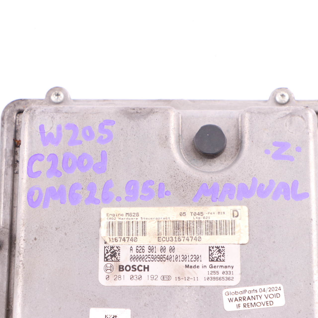 Mercedes W205 C200d 626.951 136HP Engine Control Unit ECU A6269000000 Manual