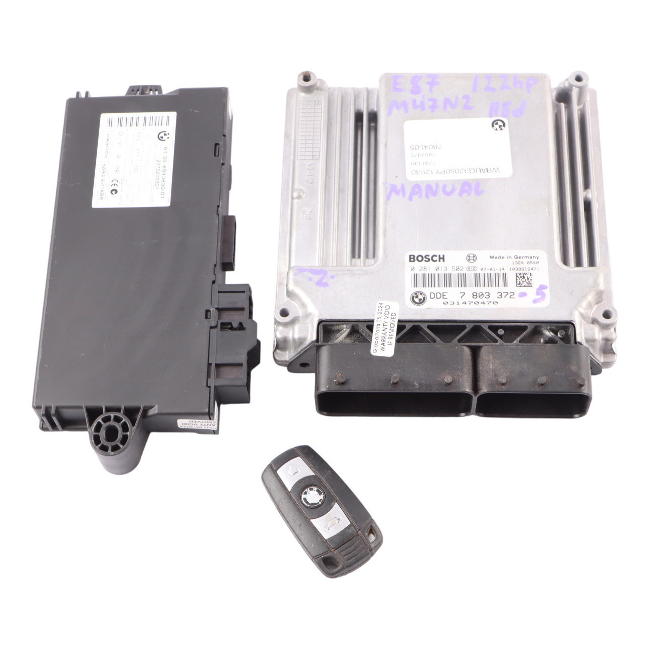 BMW E87 E90 E91 118d 318d M47N2 122HP Engine ECU KIT DDE 7803372 CAS3 + Key