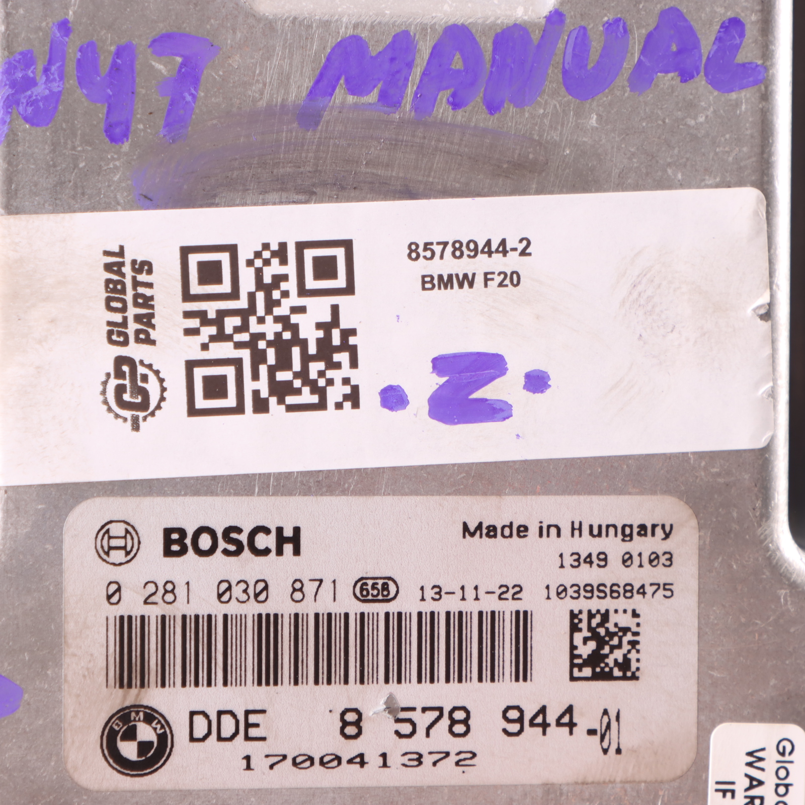 BMW F20 120d F30 320d 184HP N47N Engine ECU Kit DDE 8578944 FEM Key Manual