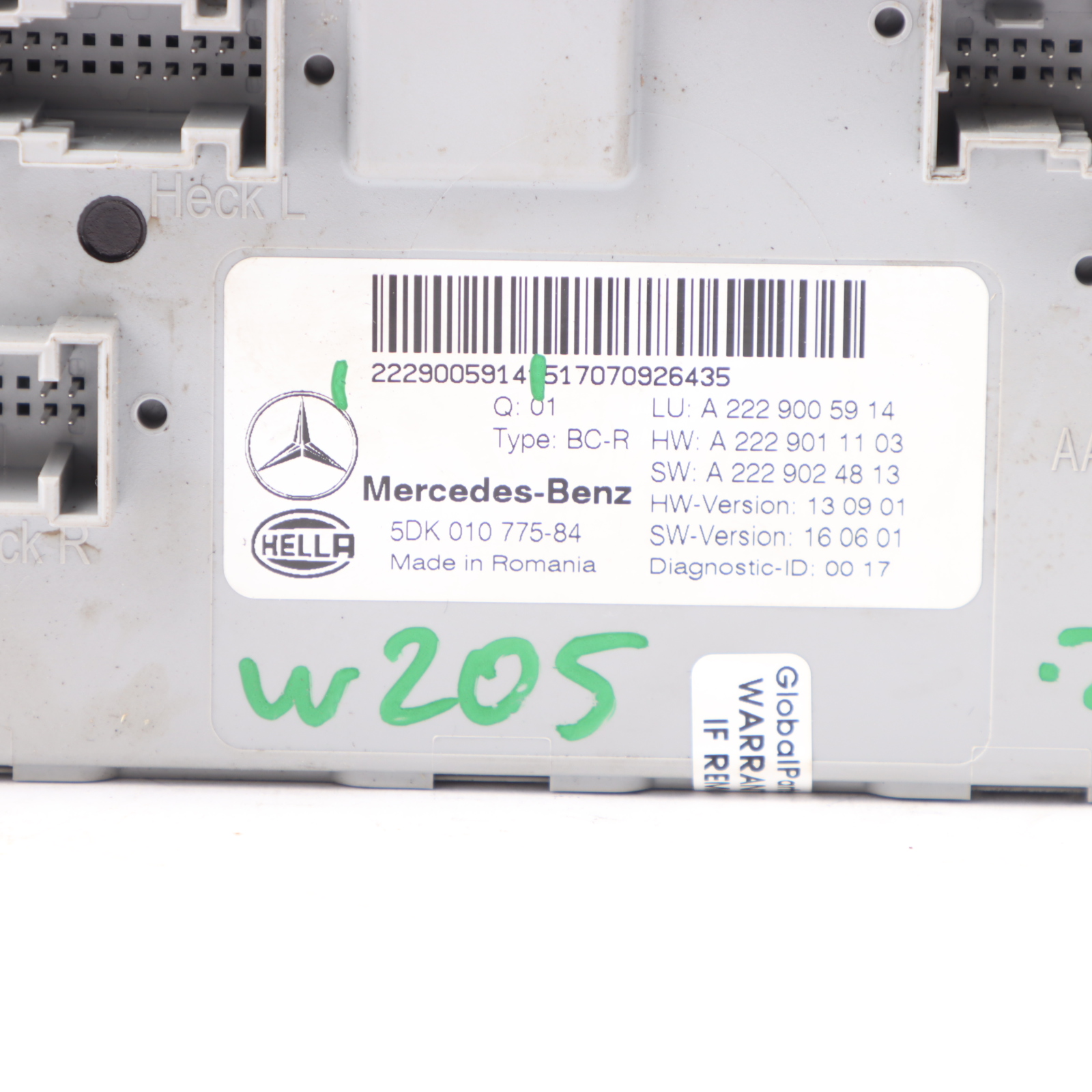 Mercedes W205 Rear SAM Module Control Unit A2229005914