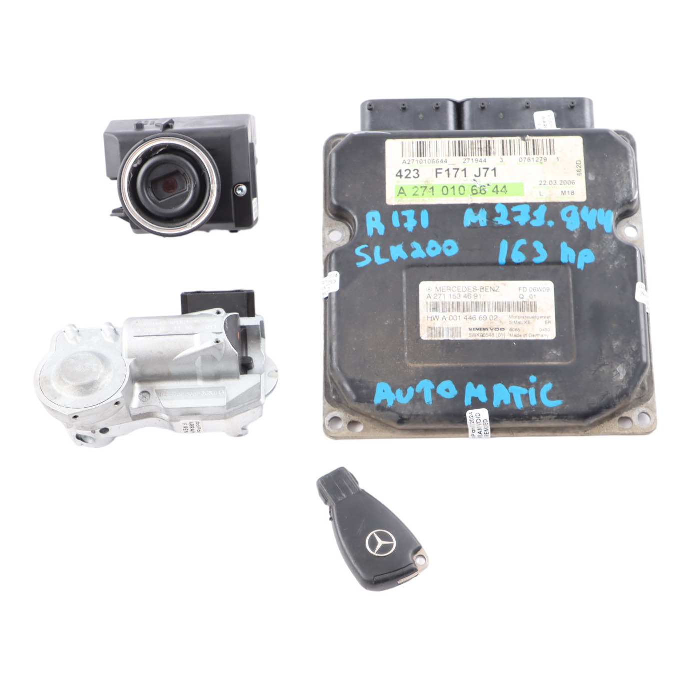 Mercedes R171 SLK200 M271.944 Engine Control Unit ECU Kit A2710106644 Key Lock