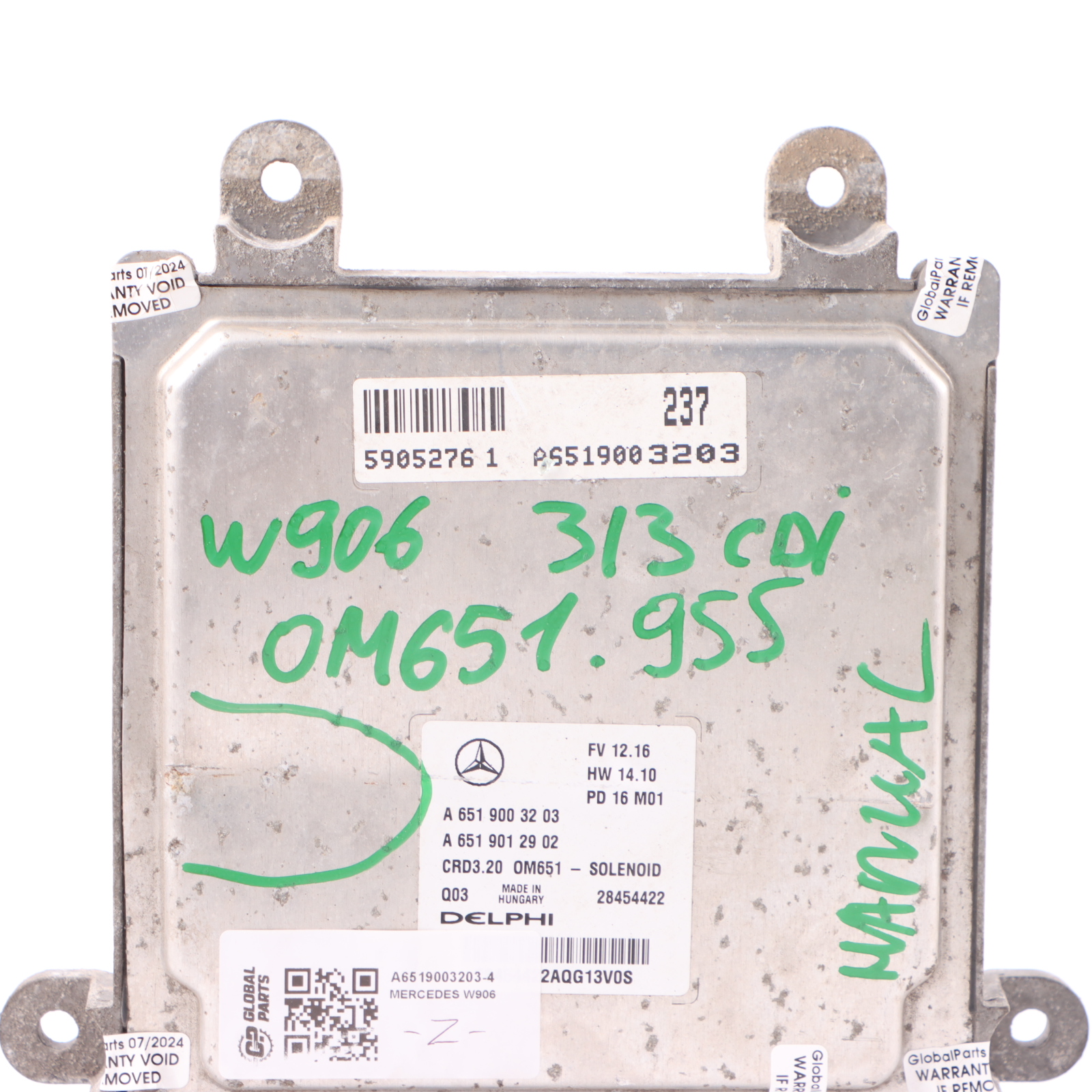 Mercedes W906 313 CDI OM651.955 129HP Diesel Engine ECU A6519003203 Manual