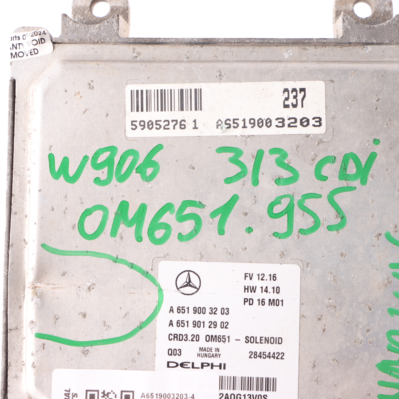 Mercedes W906 313 CDI OM651.955 129HP Diesel Engine ECU A6519003203 Manual