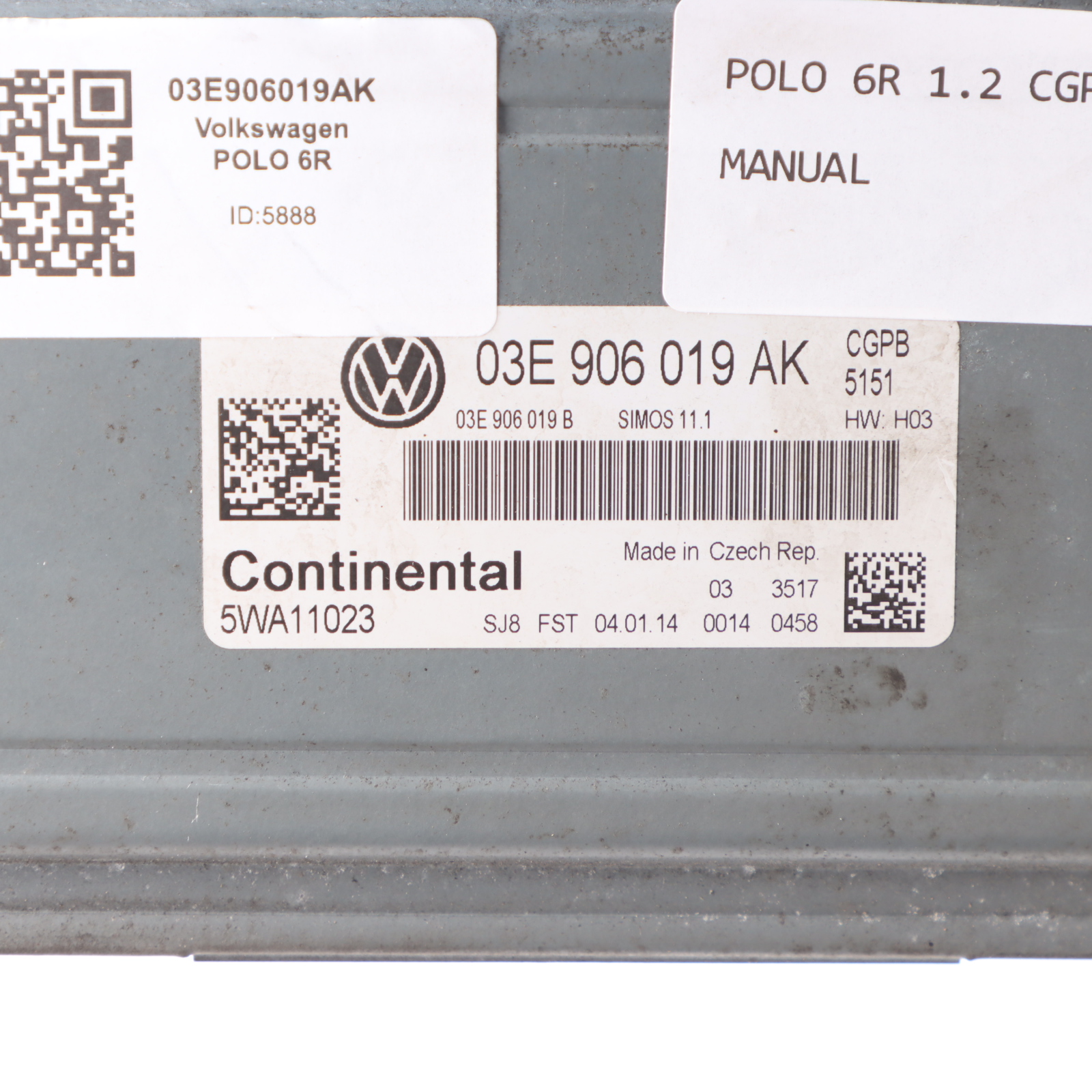 VW Volkswagen Polo 6R CGPB 1.2 Petrol 60HP Engine Control Unit ECU 03E906019AK