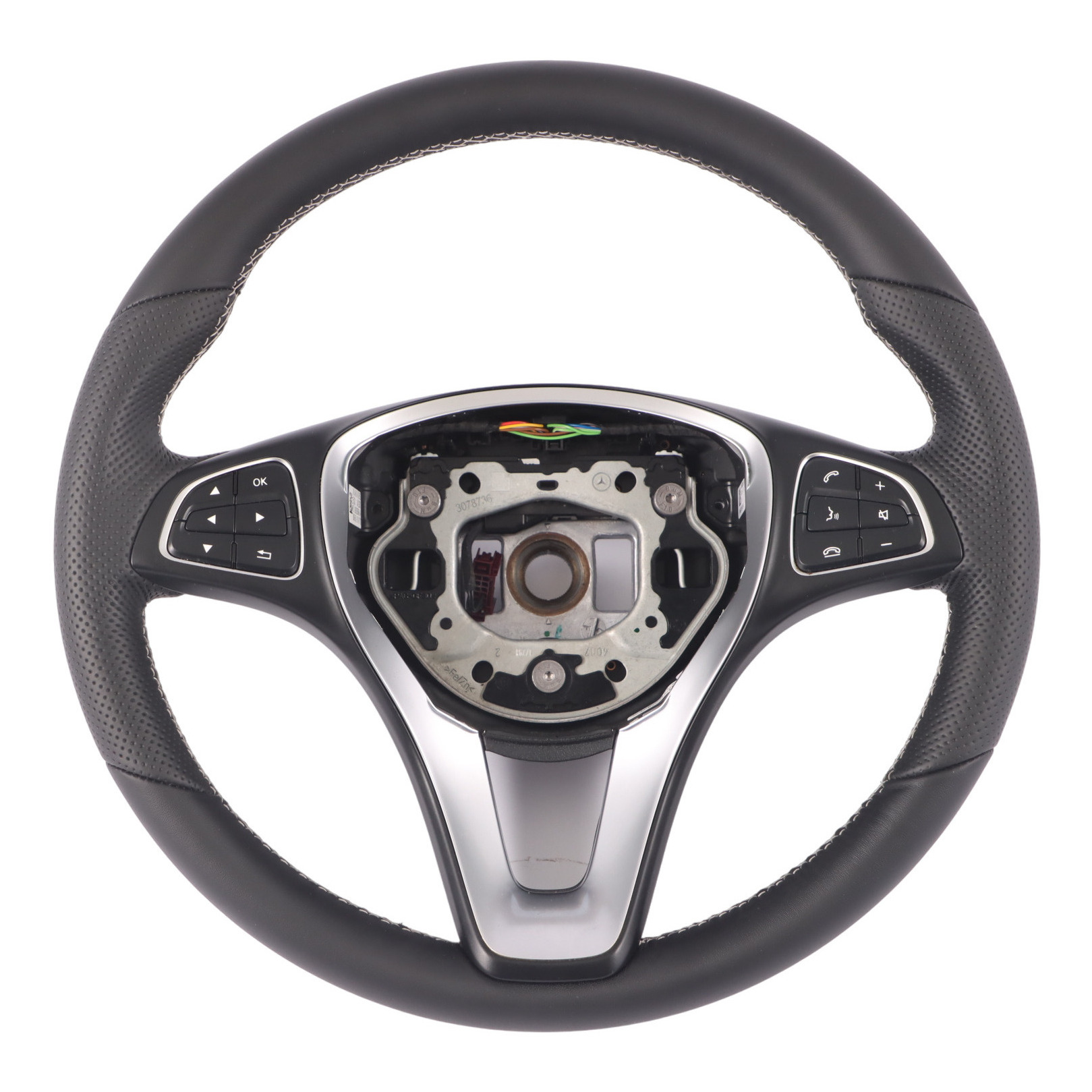 Steering Wheel Mercedes W176 W246 NEW Black Leather White Threads Multifunction