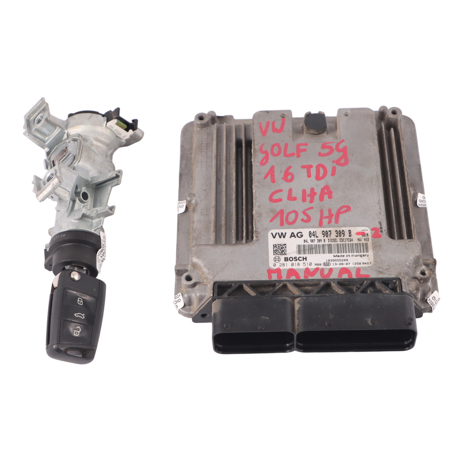 Volkswagen Golf 7 1.6 TDI CLHA 105HP Engine ECU Kit 04L907309B Key + Ignition