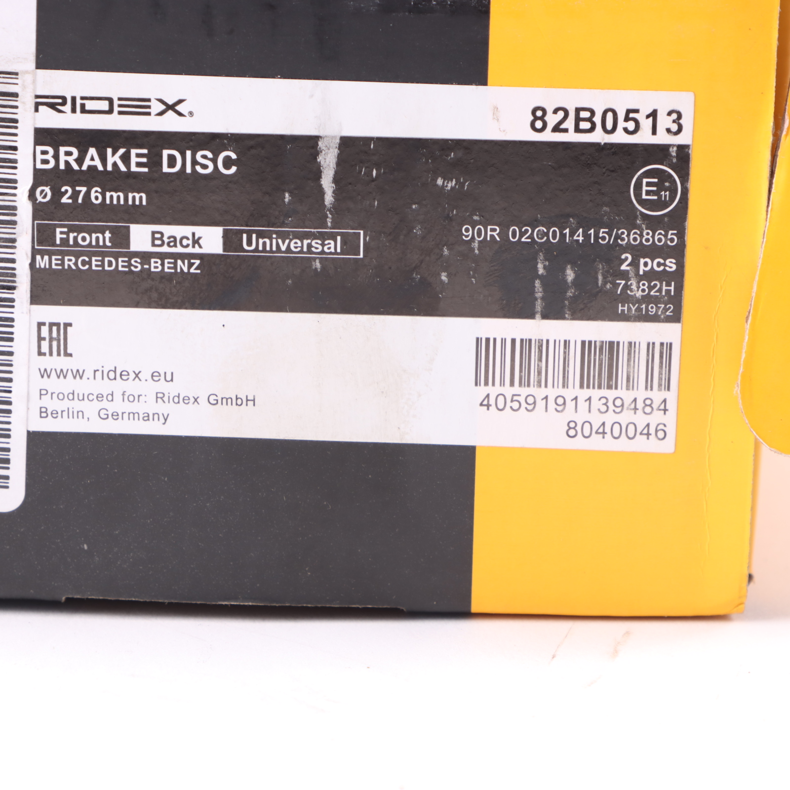 RIDEX Rear Axle Brake Disc Set Kit 276mm W176 W246 C117 82B0513