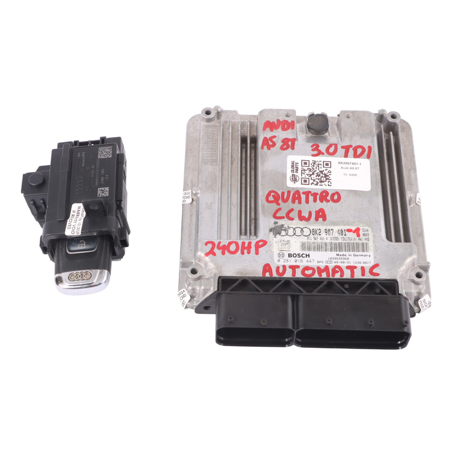 Audi A5 8T 3.0 TDI CCWA 240HP Engine ECU Kit 8K0907401 Ignition + Key Automatic