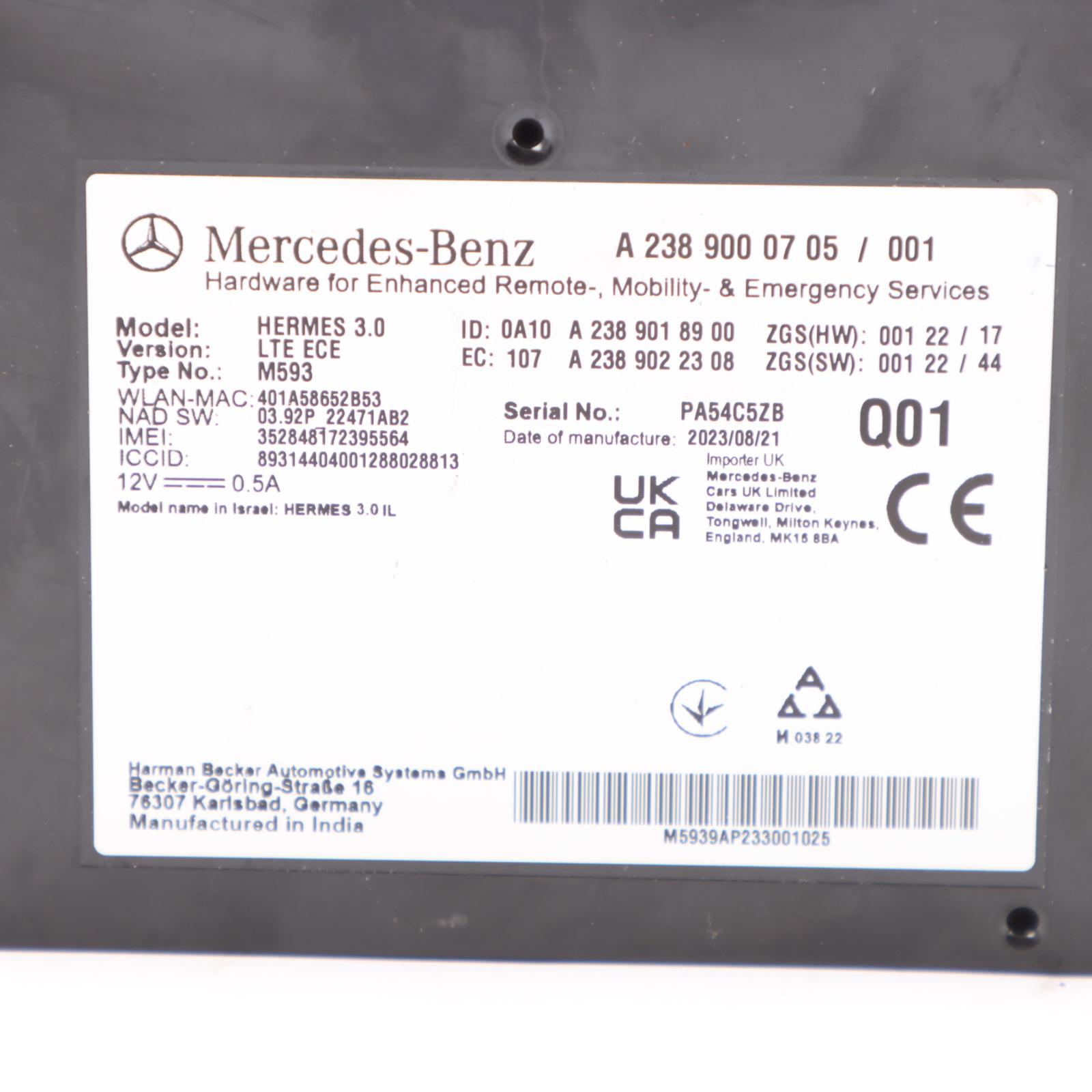 Mercedes C118 W177 W205 Bluetooth Control Module Mobile Phone ECU A2389000705