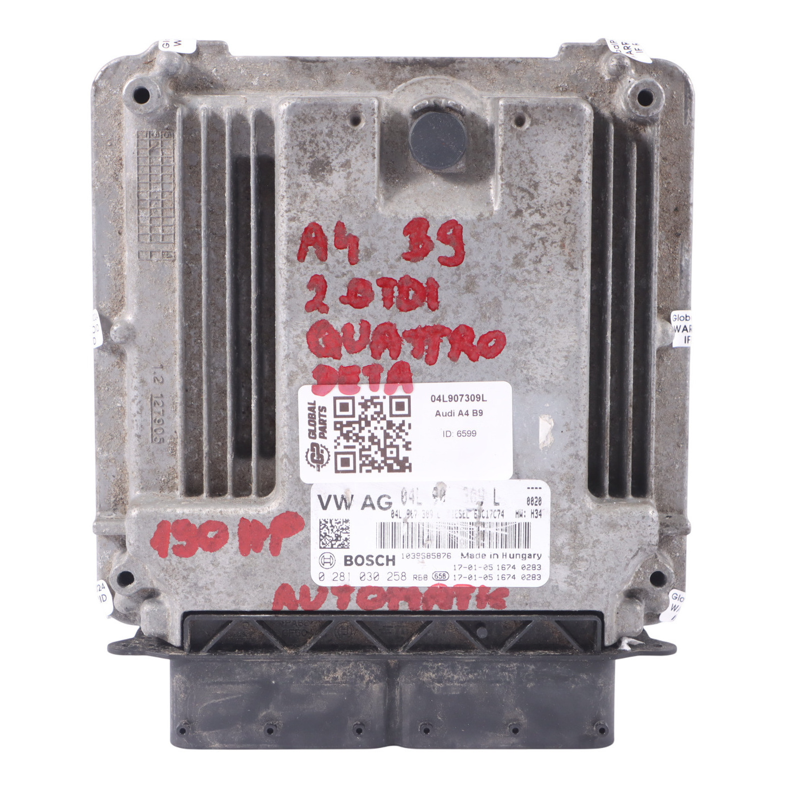 Audi A4 B9 2.0 TDI DETA Quattro Engine Control Unit ECU 04L907309L Automatic