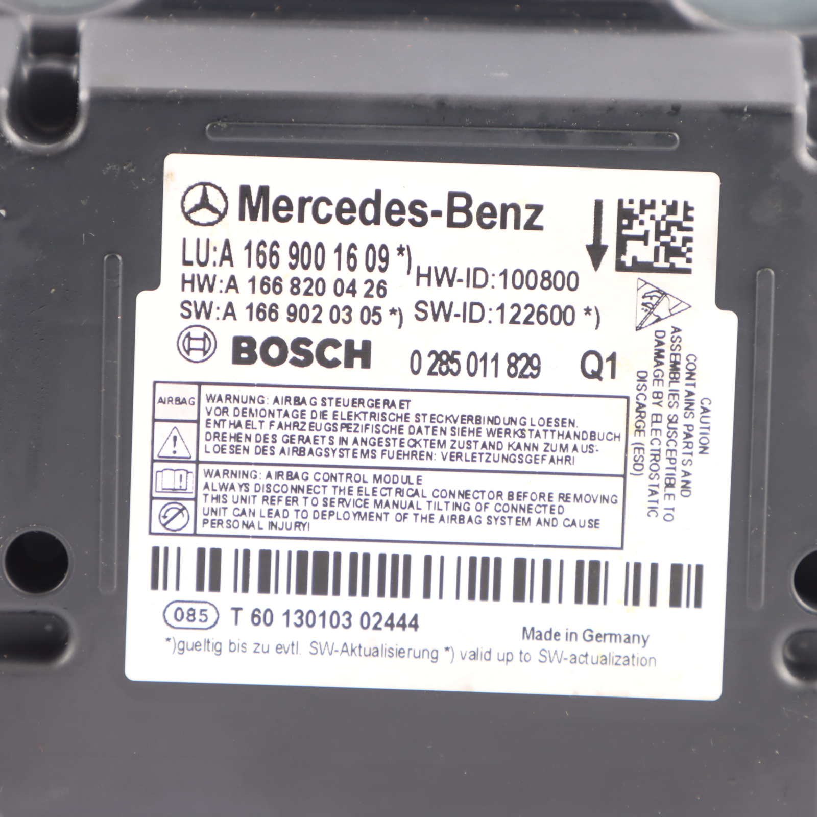 Air Module Mercedes W166 X166 SRS System Control Unit ECU A1669001609