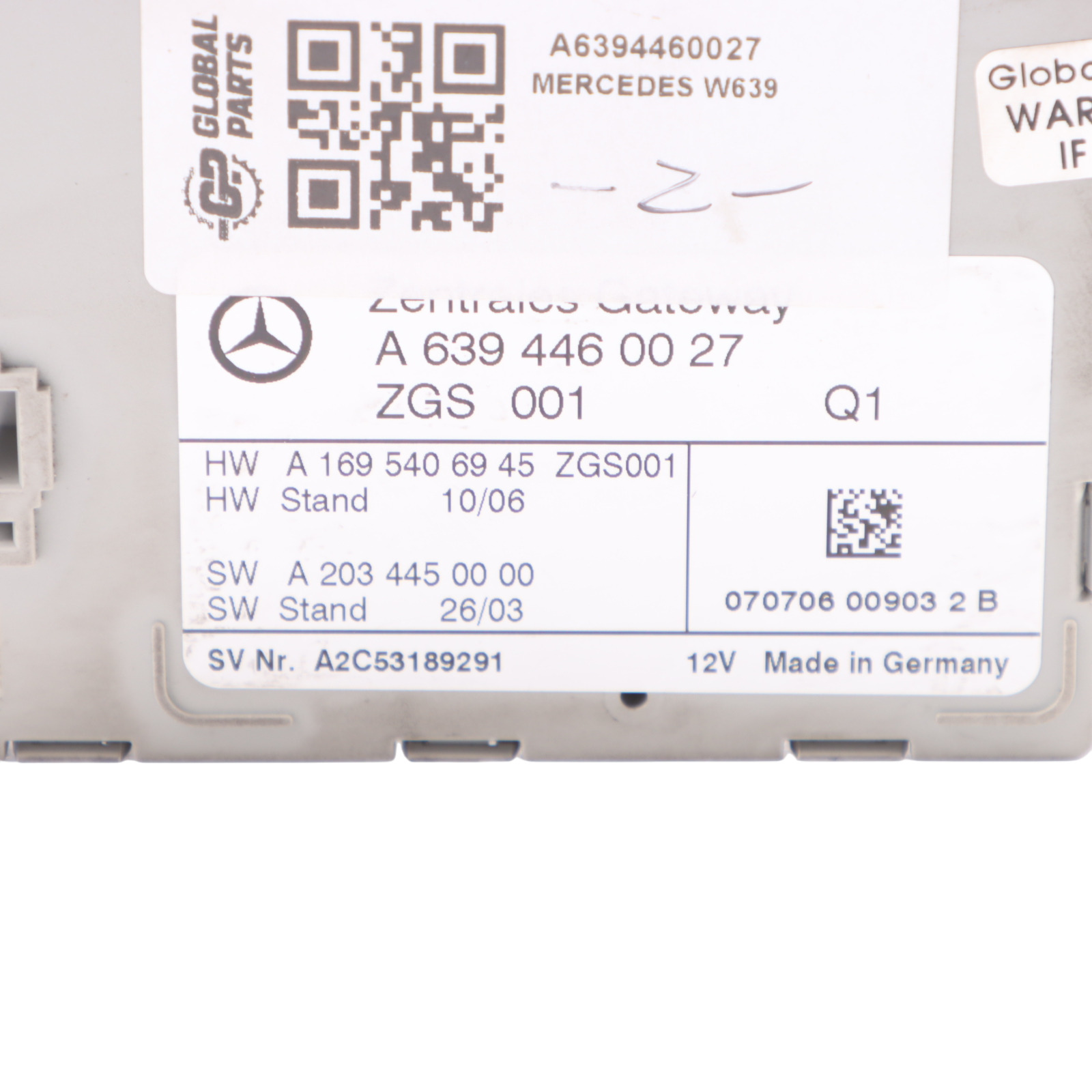 Mercedes W639 Gateway Control Unit Module ECU A6394460027