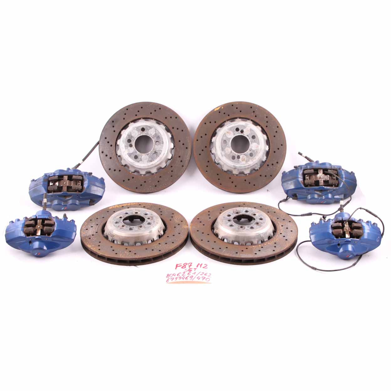 BMW F80 M3 F87 M2 Front Rear Left Right N/O/S Perforated Brake Disc Caliper Set