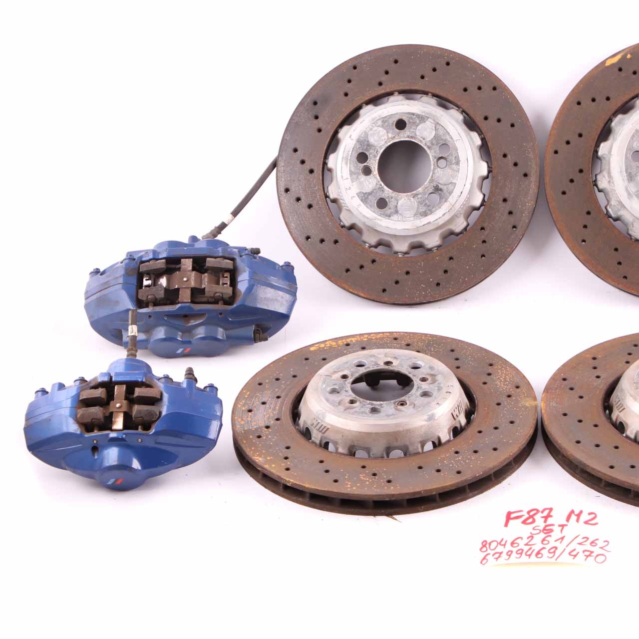 BMW F80 M3 F87 M2 Front Rear Left Right N/O/S Perforated Brake Disc Caliper Set