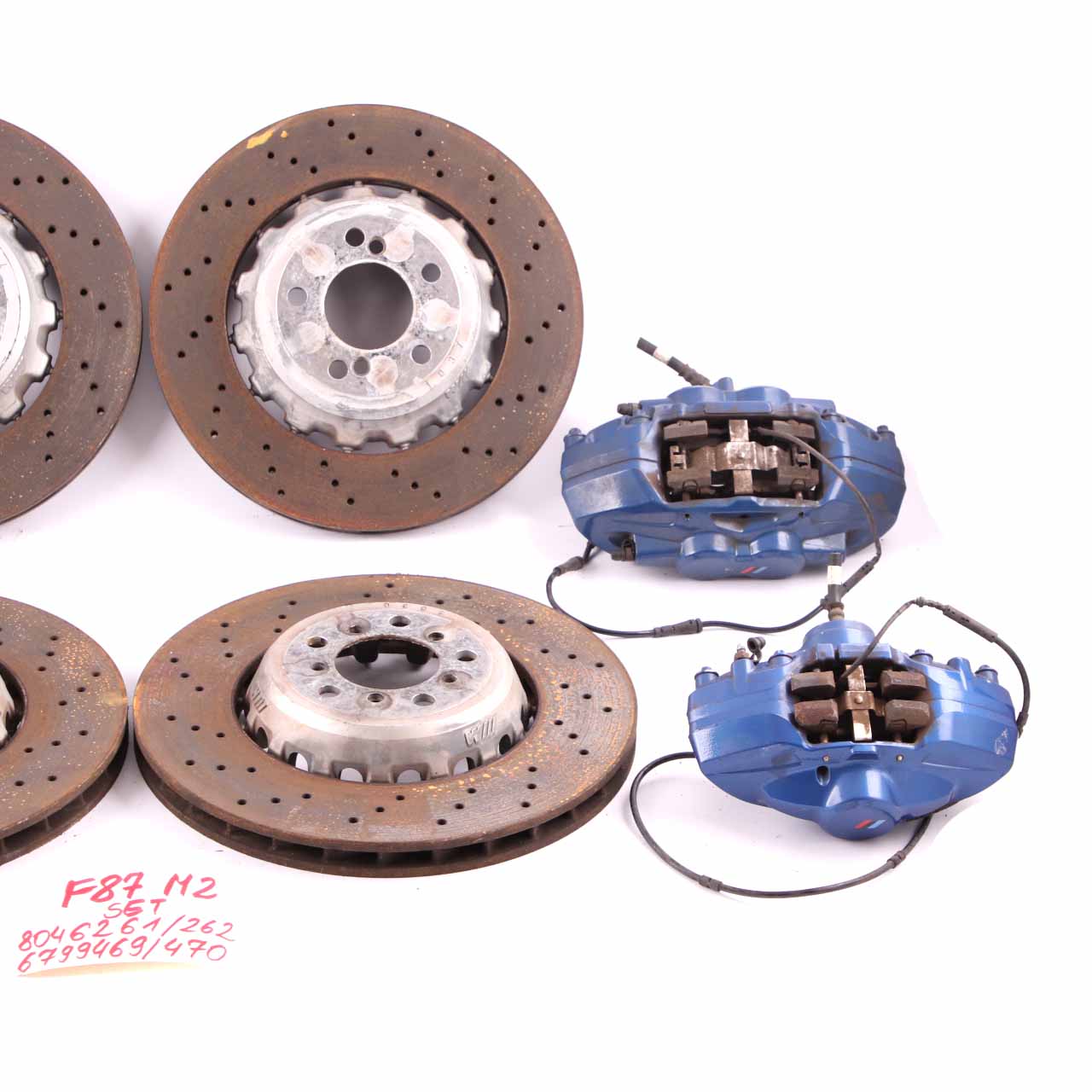 BMW F80 M3 F87 M2 Front Rear Left Right N/O/S Perforated Brake Disc Caliper Set