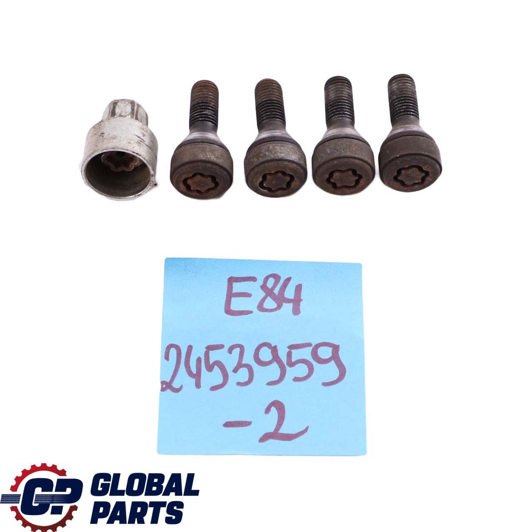 BMW X1 1 3 E60 E84 E87 E90 Set Of Four Wheel Bolt Black With Adapter Security