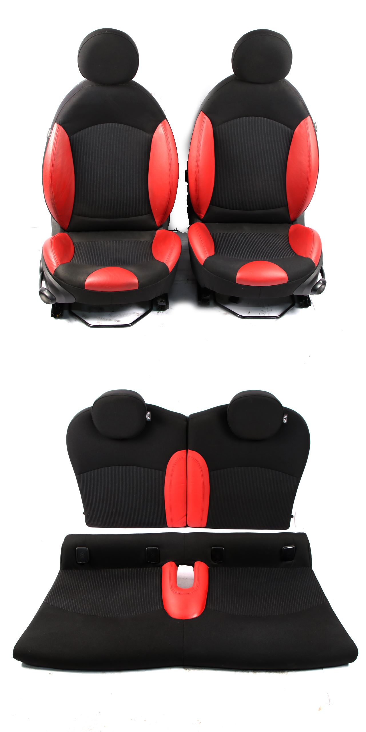 Seats Mini Cooper R56 Sport Fabric Cloth / Red Leather Front Rear Seat Set 