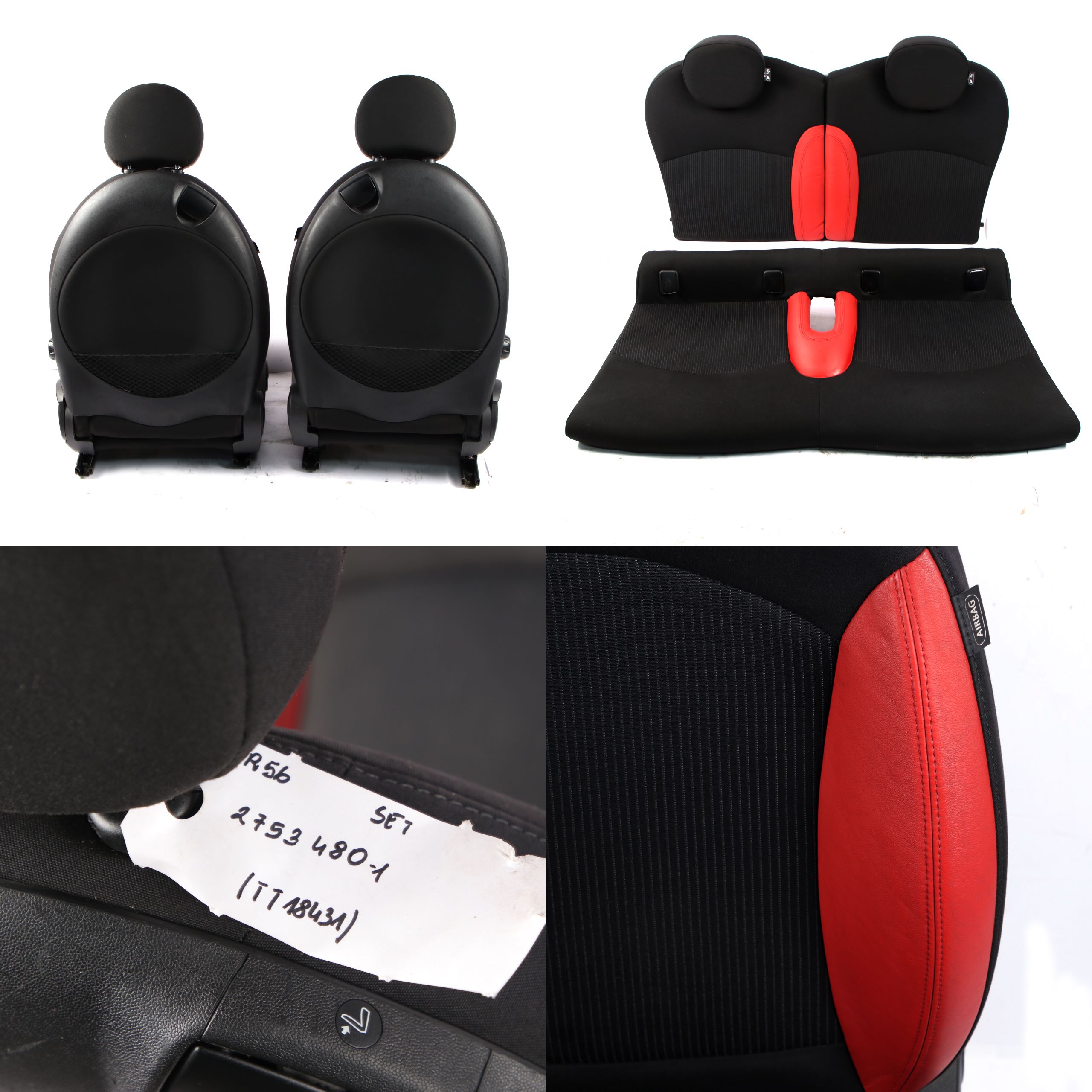 Seats Mini Cooper R56 Sport Fabric Cloth / Red Leather Front Rear Seat Set 