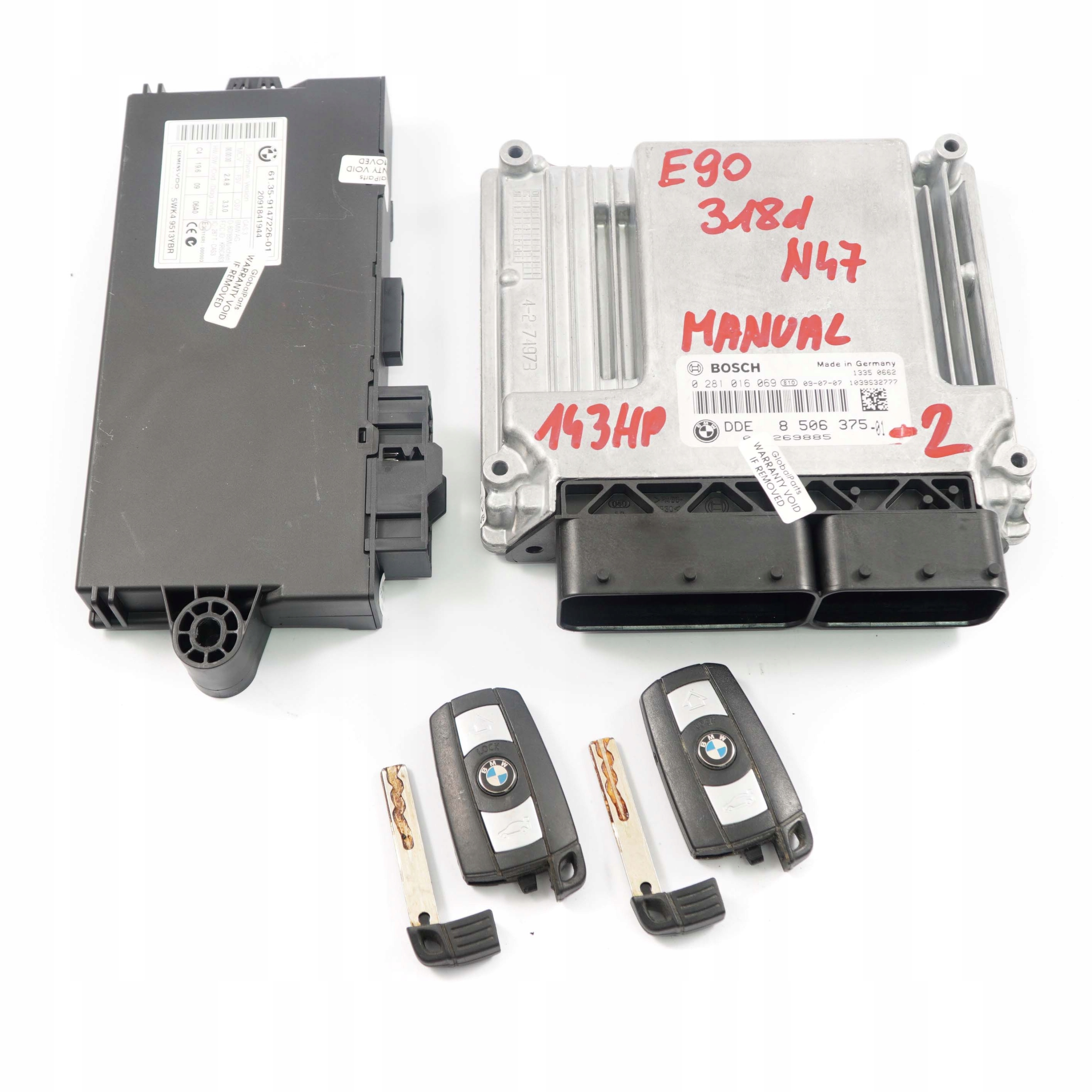 BMW E81 E87 E90 E91 LCI 118d 318d N47 Diesel ECU KIT DDE 8506375 CAS3 + 2 Keys