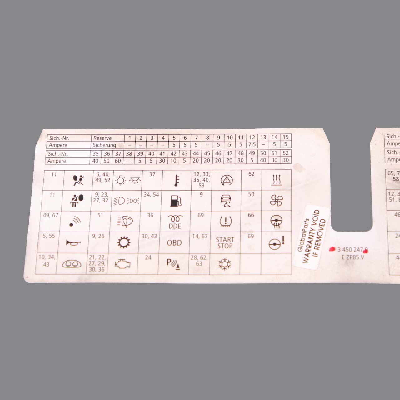 BMW X3 E83 LCI Map Card Fuse Box Grouping Diagram 3450247