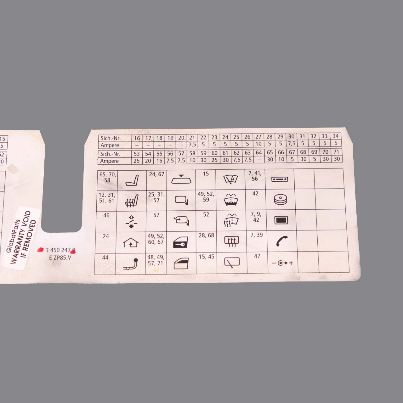 BMW X3 E83 LCI Map Card Fuse Box Grouping Diagram 3450247