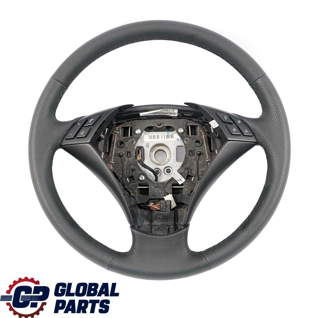 BMW 5 Series E60 E61 NEW Black Leather Steering Wheel Black Threads