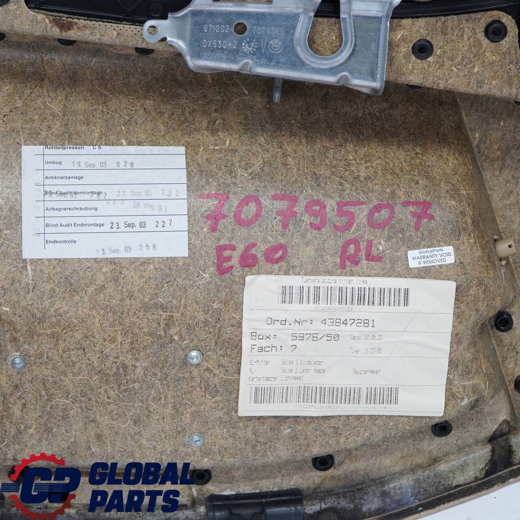 BMW 5 Series E60 E61 Rear Left N/S Door Card Leather Nasca Beige Lining Trim