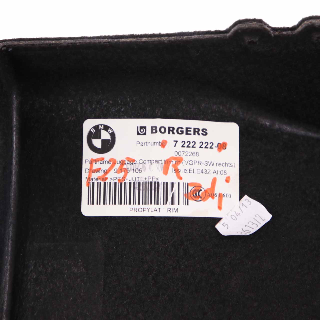 Trunk Trim BMW X3 F25 Boot Side Cover Panel Right O/S Luggage Black 7222222