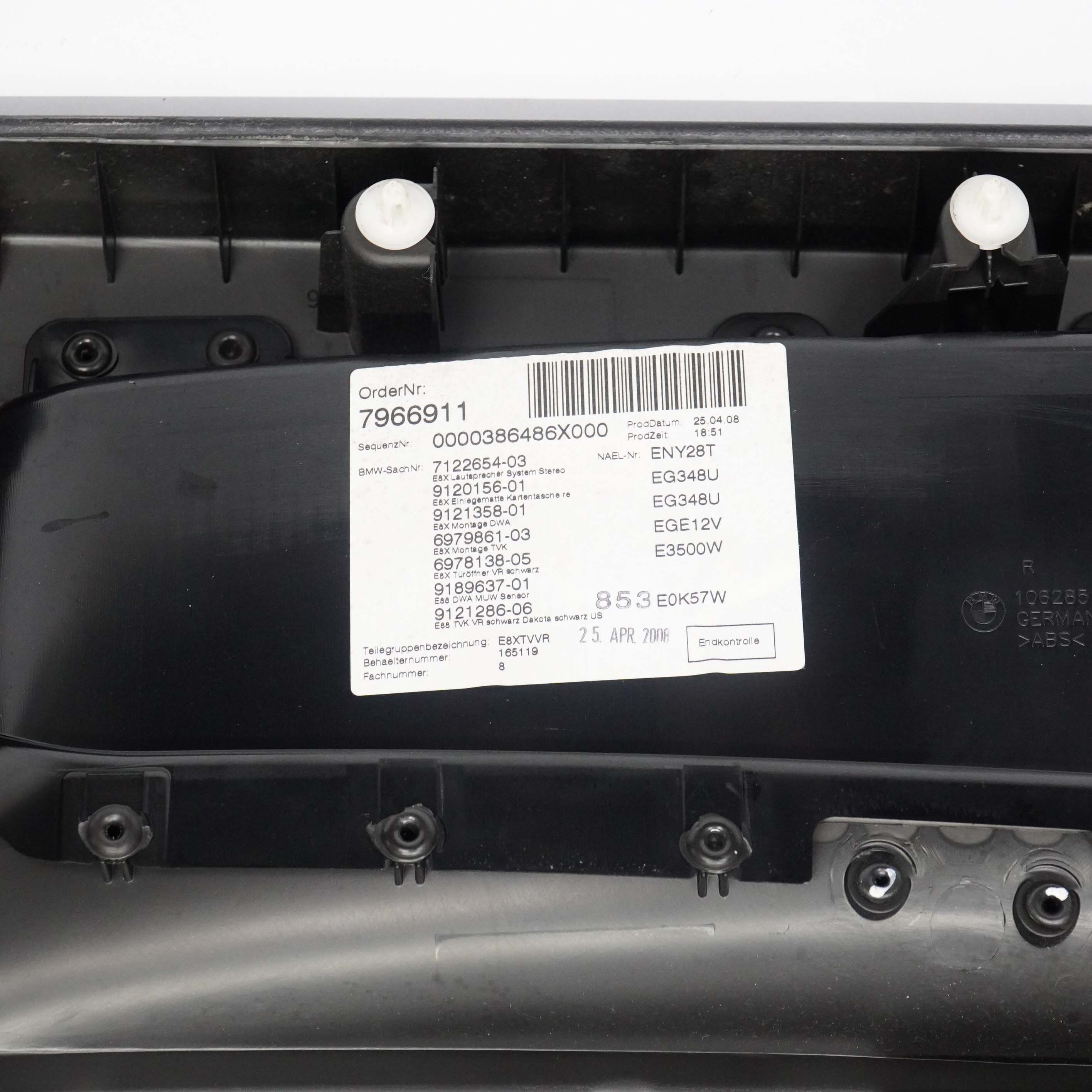 BMW E88 Door Card Front Right O/S Cabrio Trim Panel Black Leather Boston