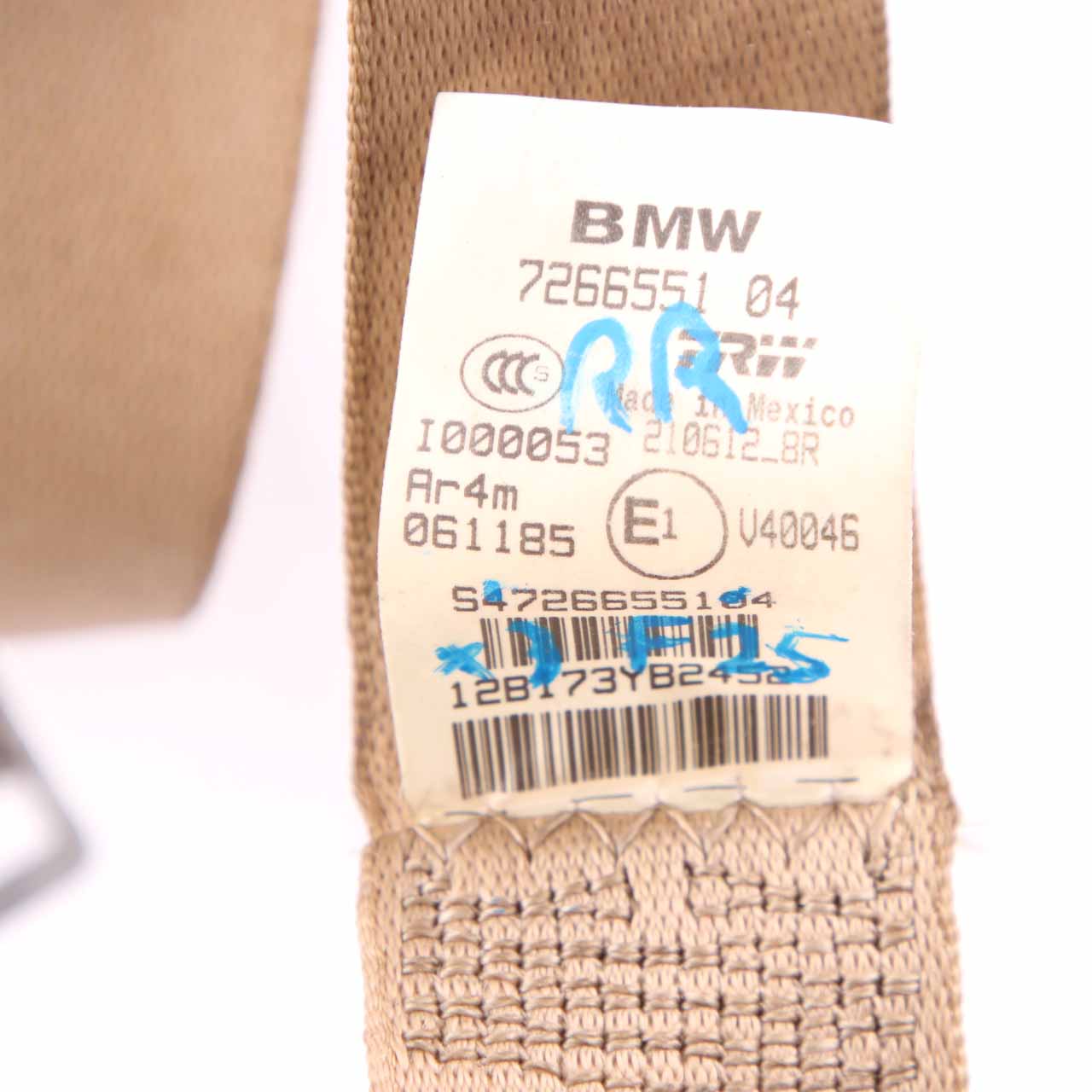 Seat Belt BMW X3 F25 X4 F26 Rear Right O/S Upper Safety Belt Beige 7266551