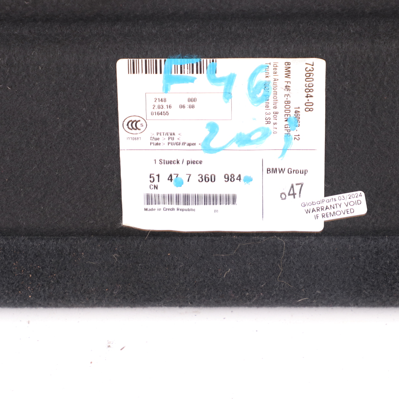 BMW F46 Trunk Boot Floor Storage Compartment Loading Panel Cover 3rd row 7360984