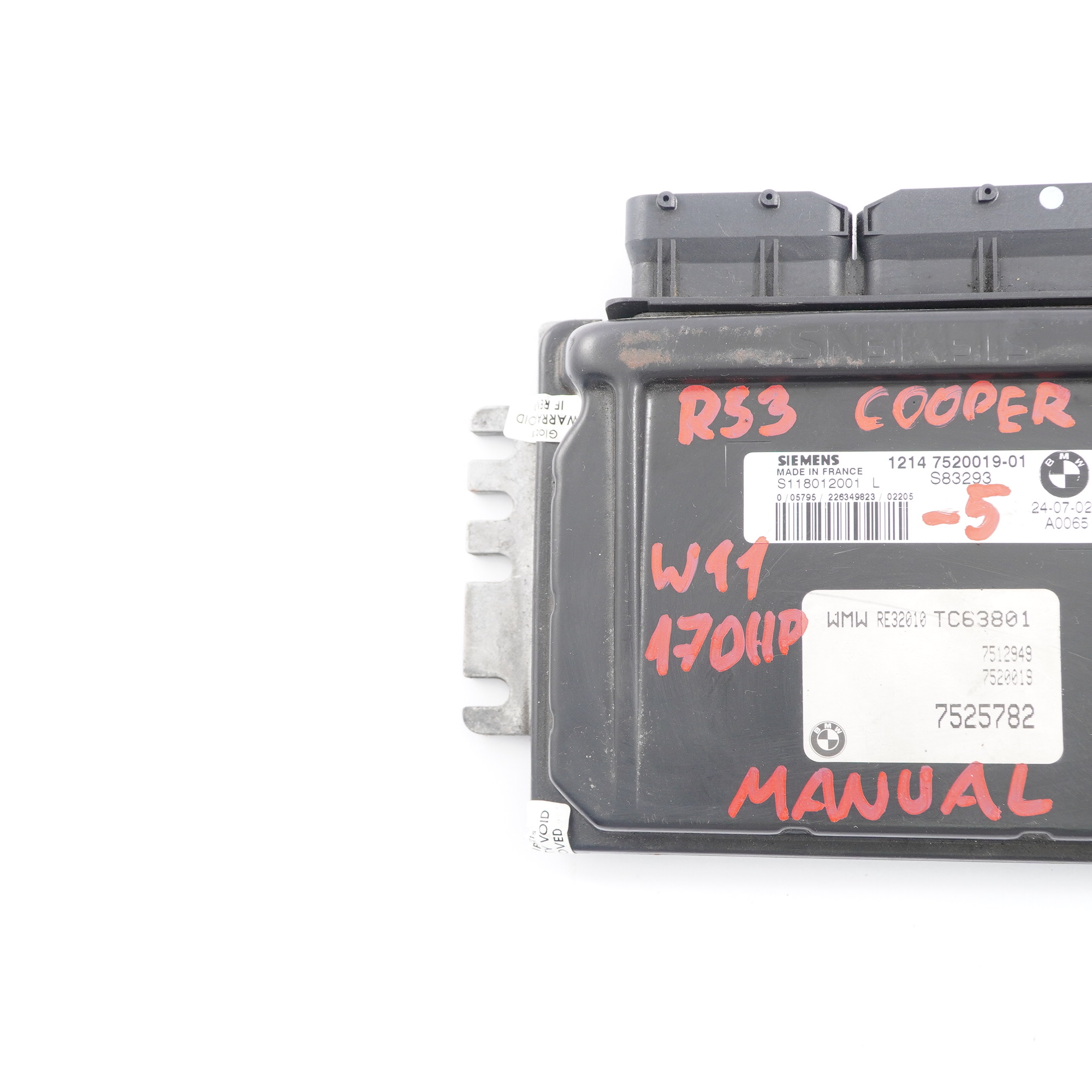 MINI Cooper S R52 R53 W11 170HP Engine Control Unit ECU DME 7520019 Manual