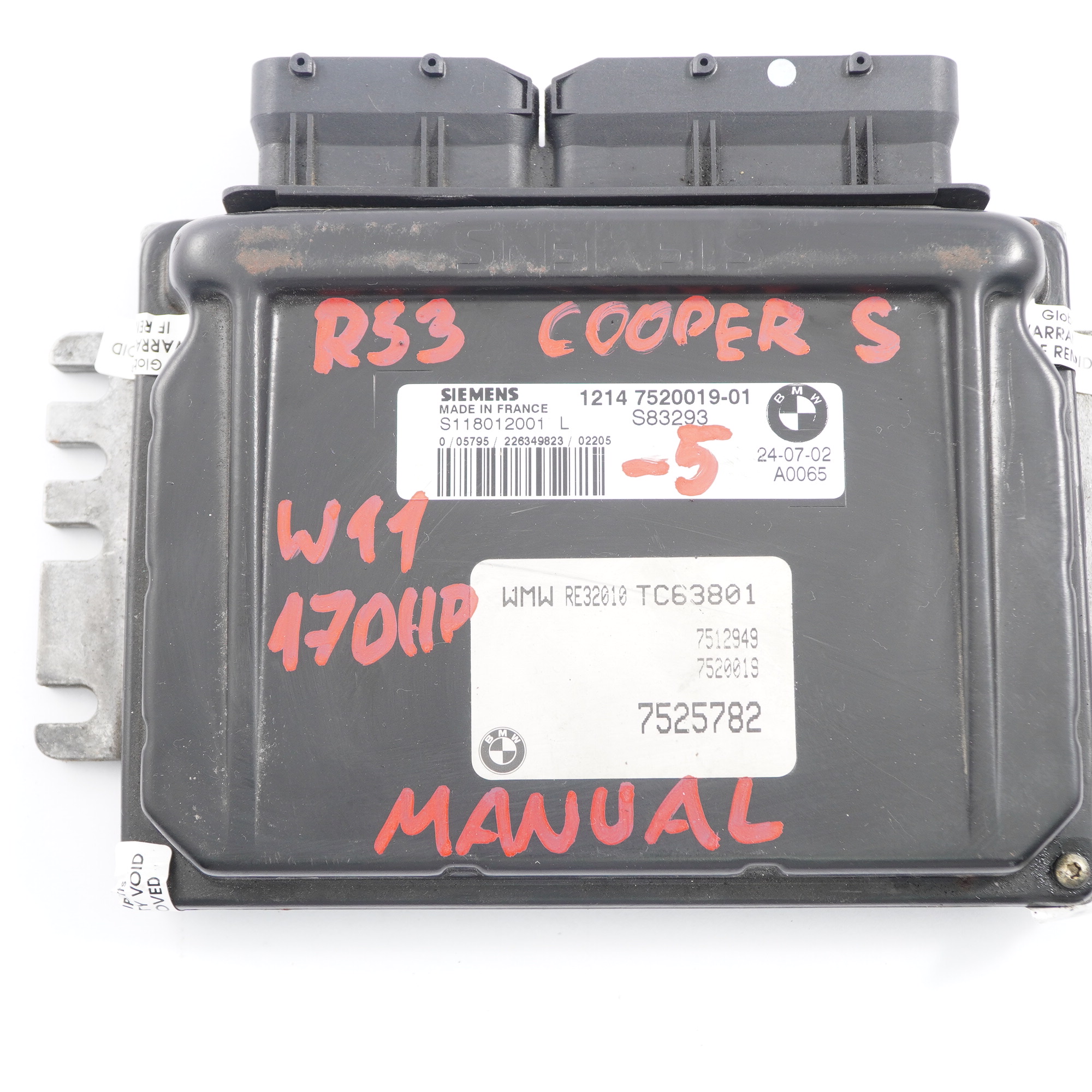 MINI Cooper S R52 R53 W11 170HP Engine Control Unit ECU DME 7520019 Manual