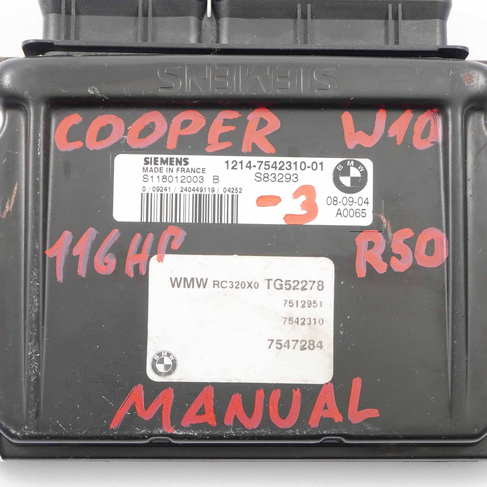 MINI Cooper R50 Petrol W10 116HP Engine ECU Kit DME 7542310 EWS3 Key Manual