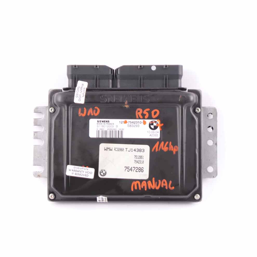 Mini Cooper R50 W10 Petrol Engine Control Unit Module ECU DME 7542310 Manual