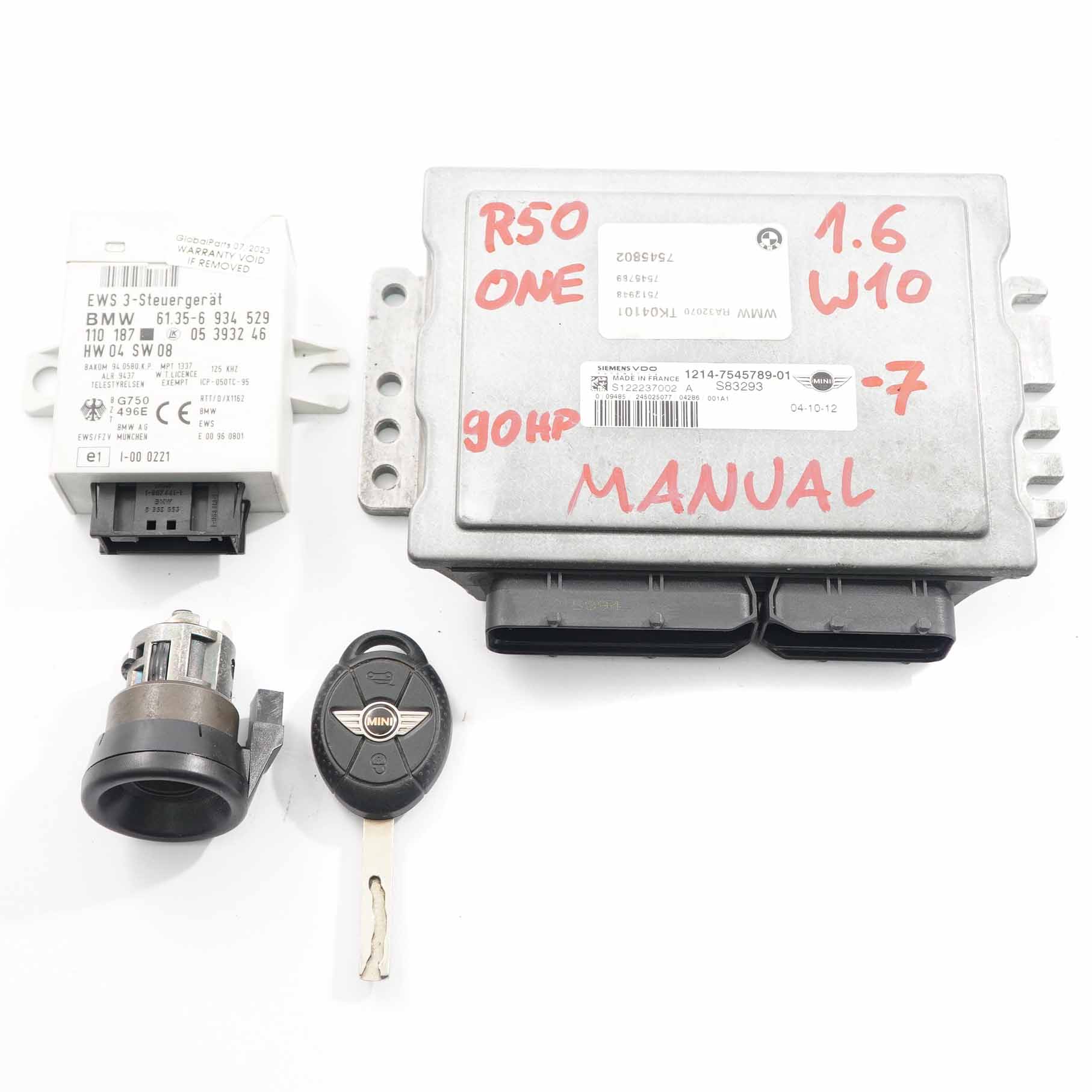 Mini One R50 W10 90HP Engine Control Unit ECU Kit DME 7545789 + EWS + Key Manual