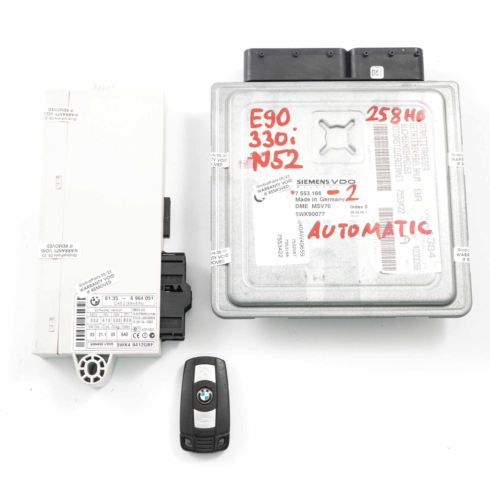 BMW E60 E90 330i 530i N52 258HP ECU Kit DME 7553166 + CAS2 + Key Automatic