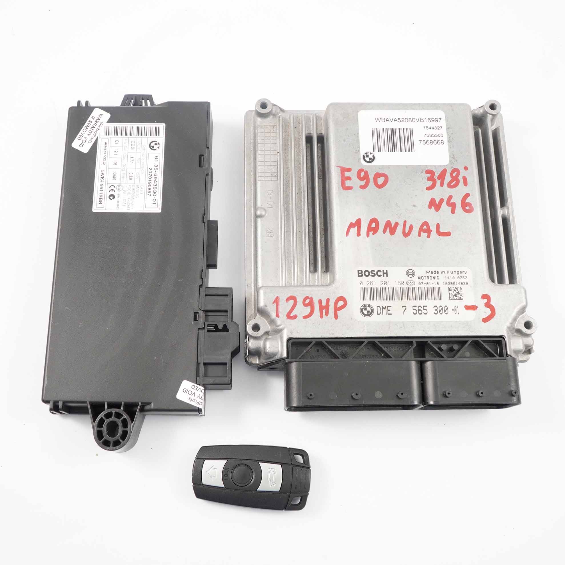 BMW E87 E90 E91 118i 318i N46 ECU Kit DME 7565300 CAS3 + Key Manual