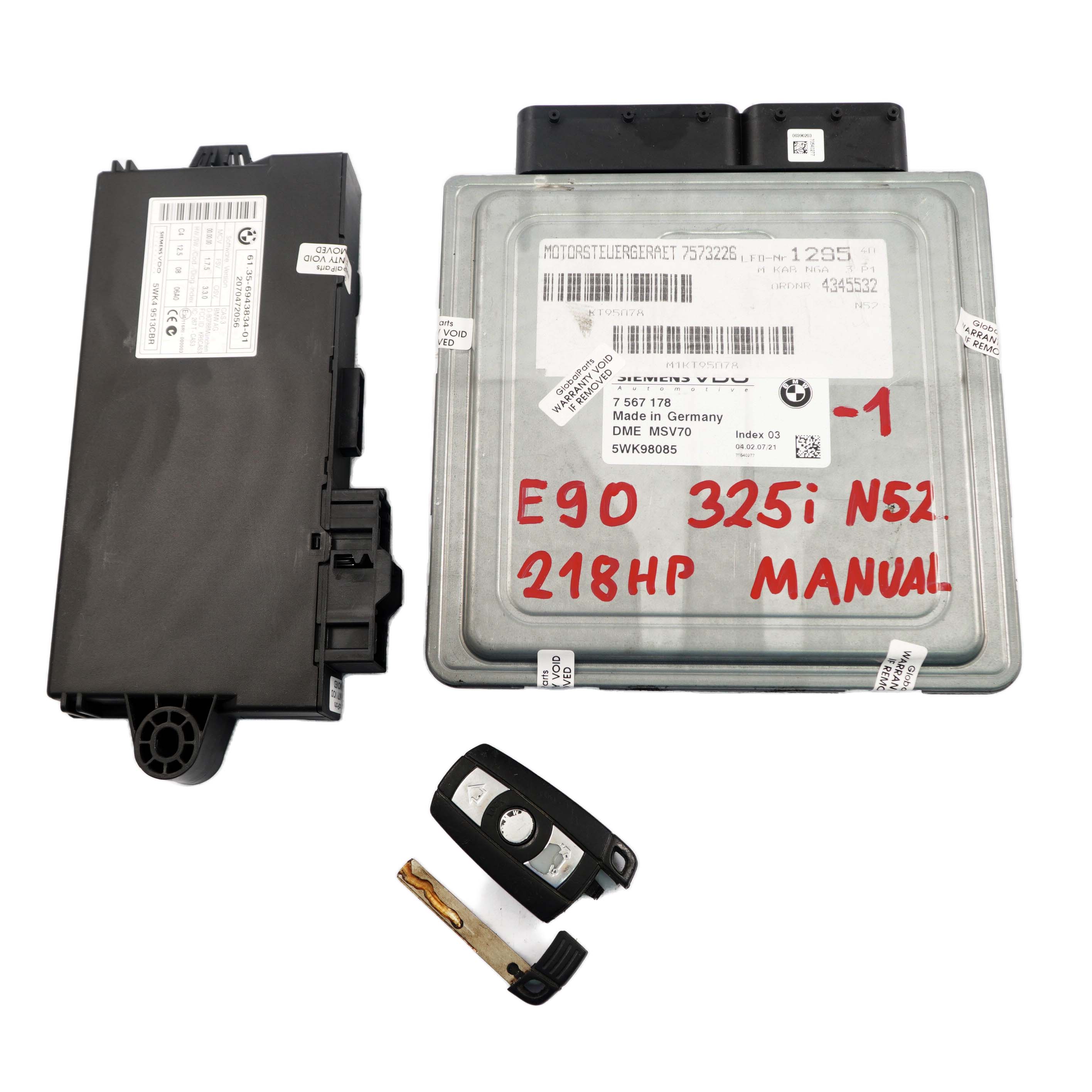 BMW 3 5 Series E60 E90 325i 525i N52 218HP DME ECU 7567178 Kit CAS3 Key Manual