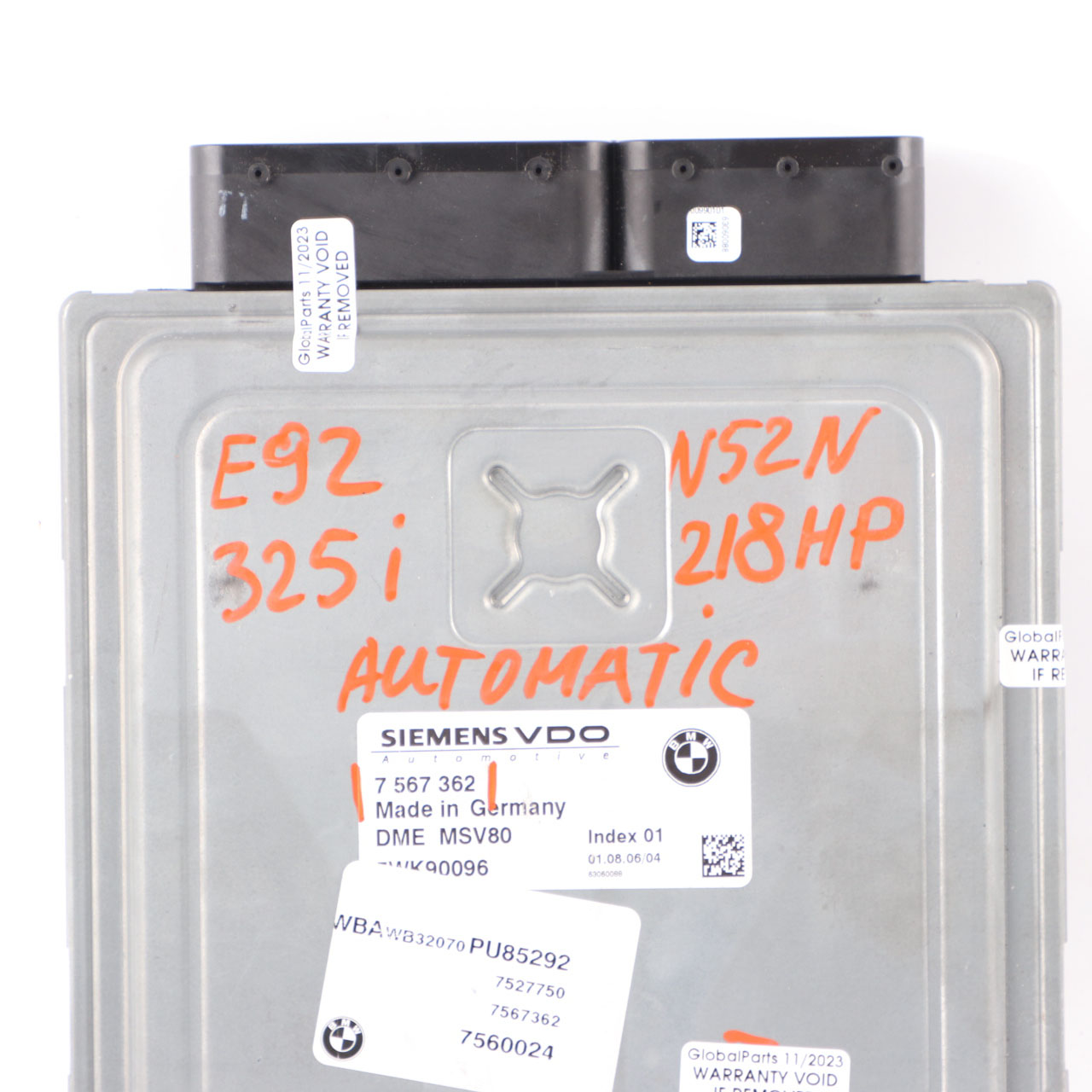 BMW E90 E91 E92 325i 218HP N52N ECU Control Unit DME MSV80 7567362 Automatic