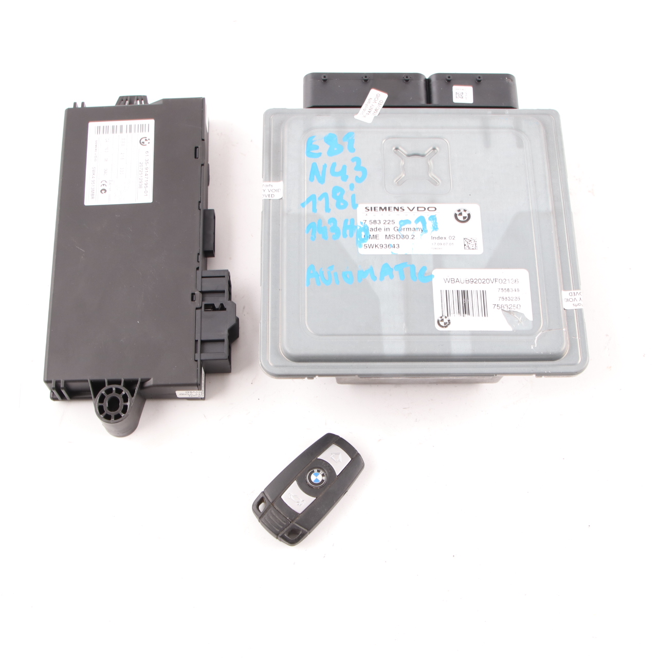 BMW E87 LCI E90 118i 318i N43 ECU Control Kit DME 7583225 CAS3 Key Automatic