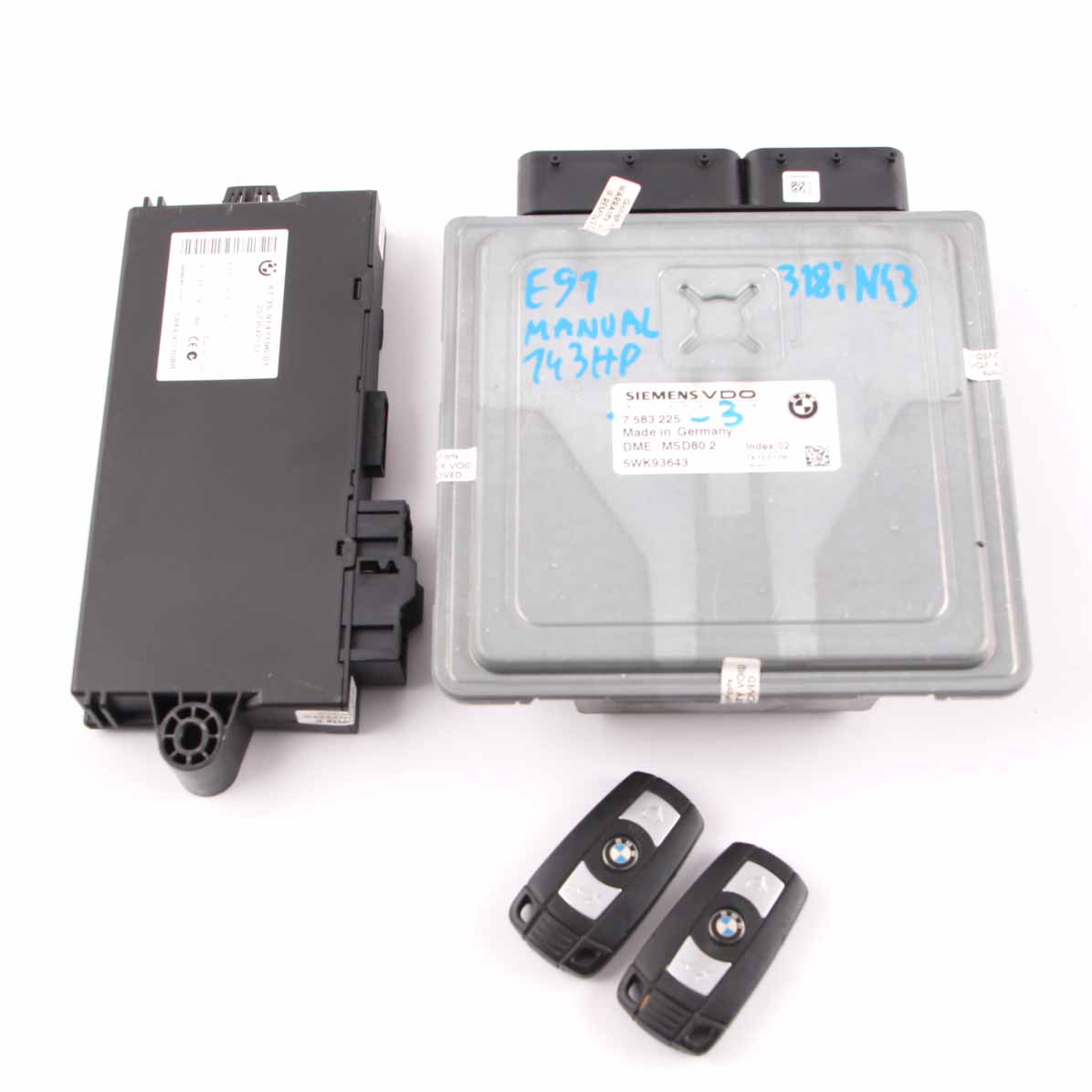 BMW E87 LCI E90 118i 318i N43 ECU Control Unit Kit DME 7583225 CAS3 Keys Manual