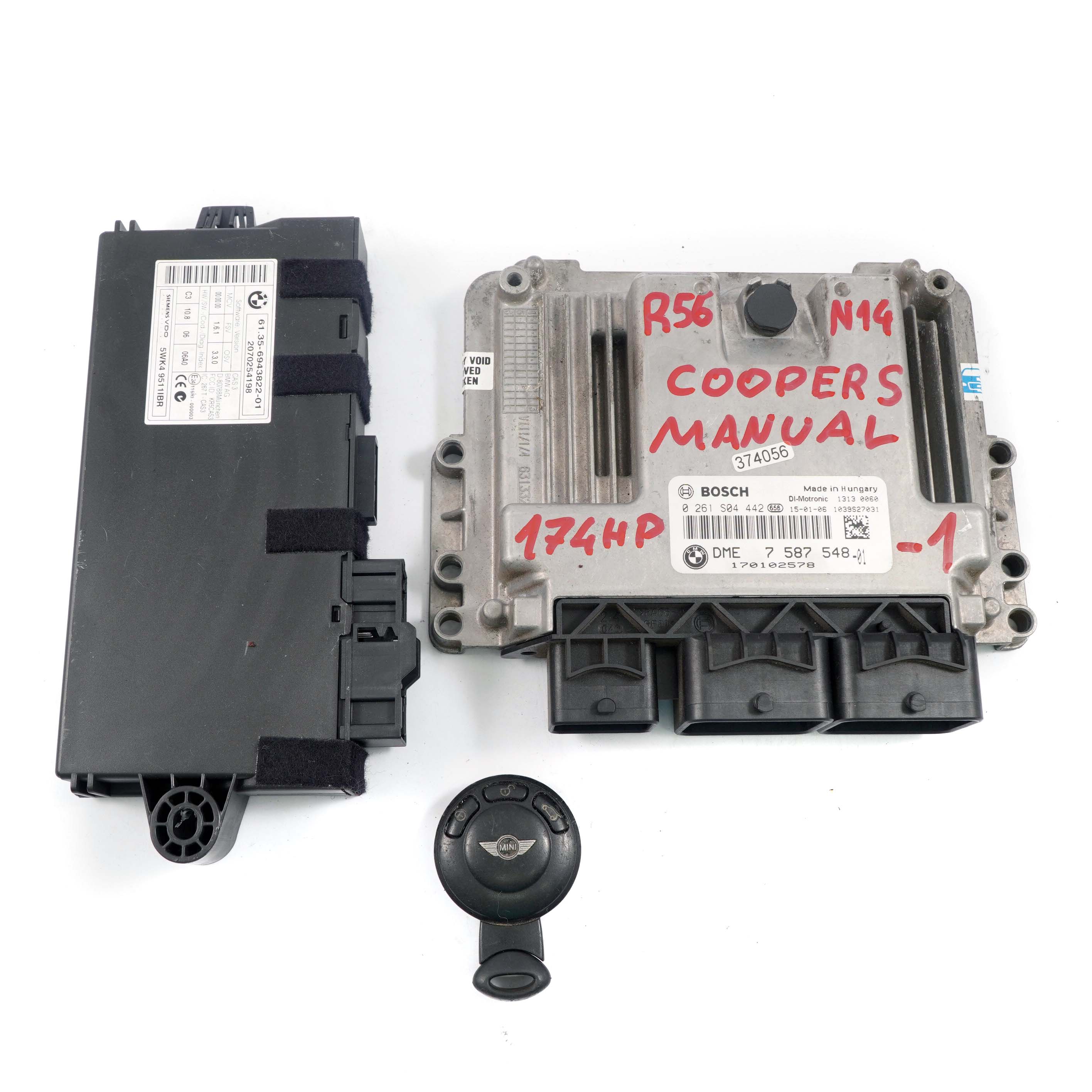 Mini Cooper S R55 R56 N14 1.6 174HP ECU Kit DME 7587548 + CAS3 + Key Manual