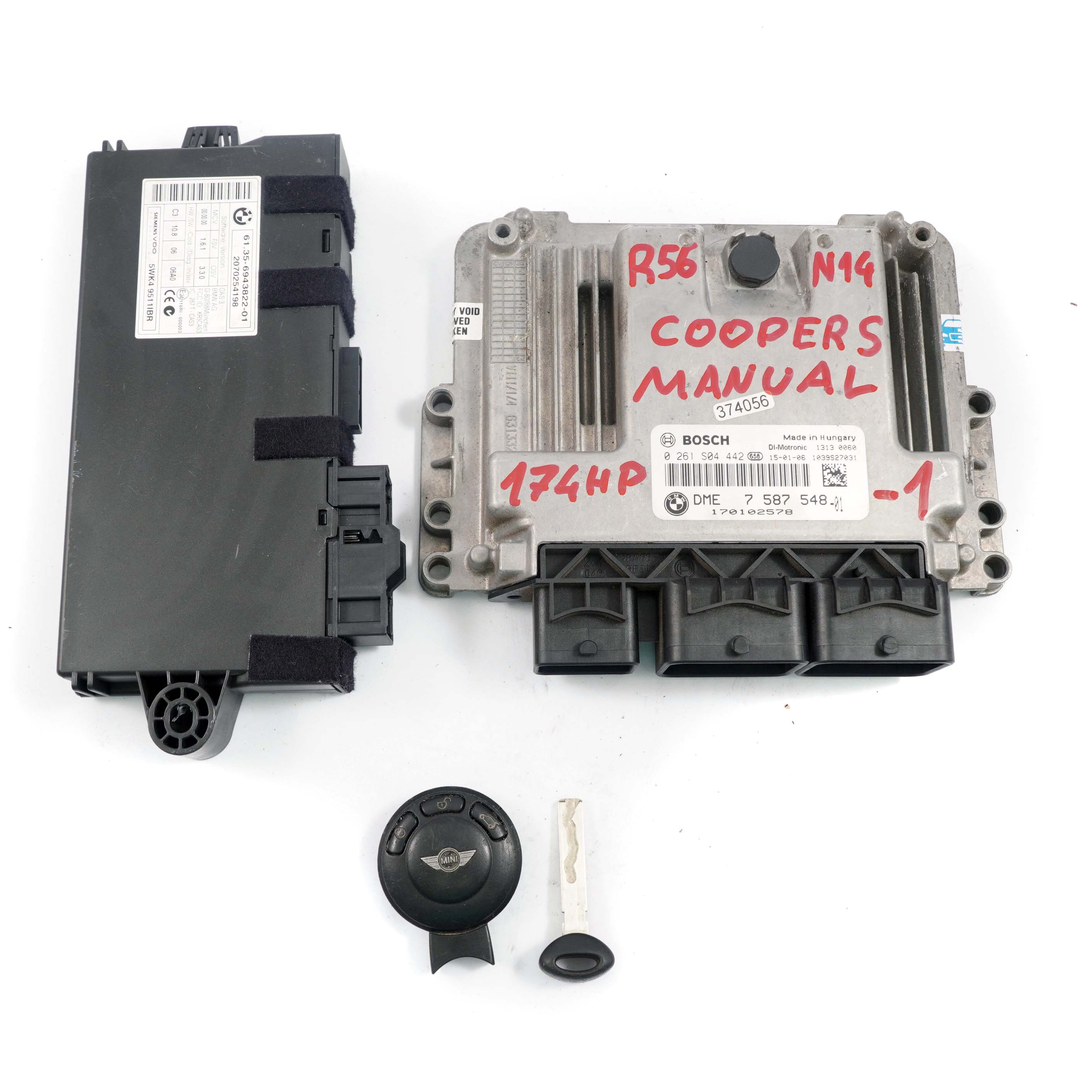 Mini Cooper S R55 R56 N14 1.6 174HP ECU Kit DME 7587548 + CAS3 + Key Manual